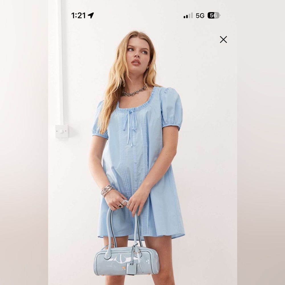 COLLUSION babydoll mini dress with pin tuck detail in light blue